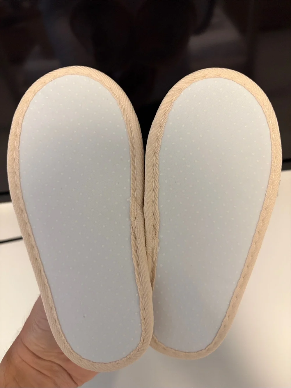 Ritz Paris Plush Cream Kids Slippers with Gold Script Accent